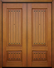 WDMA 64x96 Door (5ft4in by 8ft) Exterior Mahogany IMPACT | 96in Double 2 Panel Square V-Grooved Door with Clavos 1