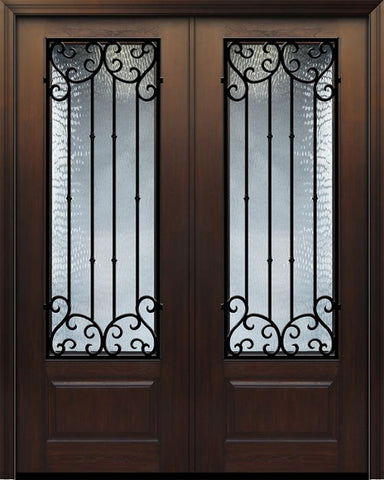 WDMA 64x96 Door (5ft4in by 8ft) Exterior Cherry 96in Double 1 Panel 3/4 Lite Valencia Door 1