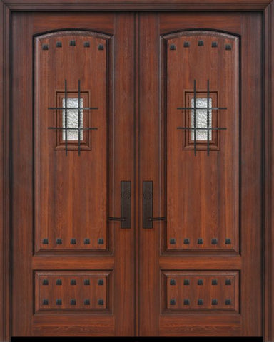 WDMA 64x96 Door (5ft4in by 8ft) Exterior Cherry IMPACT | 96in Double 2 Panel Arch or Knotty Alder Door with Speakeasy / Clavos 1