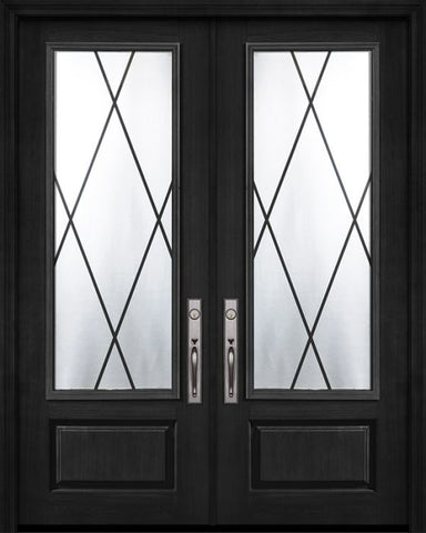 WDMA 64x96 Door (5ft4in by 8ft) Exterior Cherry 96in Double 1 Panel 3/4 Lite Sandringham Door 1