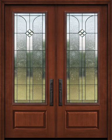 WDMA 64x96 Door (5ft4in by 8ft) Exterior Cherry 96in Double 1 Panel 3/4 Lite Cantania Door 1