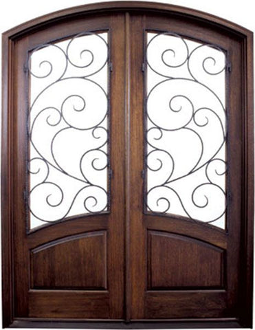 WDMA 64x96 Door (5ft4in by 8ft) Exterior Swing Mahogany 96in Aberdeen Double Door/Arch Top w Burlwood Iron 1