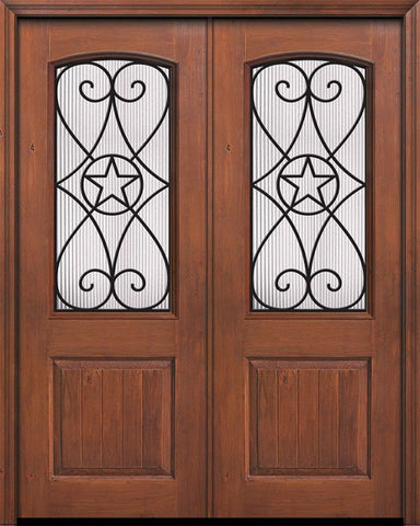 WDMA 64x96 Door (5ft4in by 8ft) Exterior Knotty Alder 96in Double 1 Panel 2/3 Arch Lite Austin Door 1