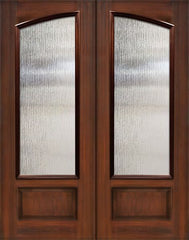 WDMA 64x96 Door (5ft4in by 8ft) Patio Mahogany IMPACT | 96in Double Square Top Arch Lite Cherry Knotty Alder Door 1
