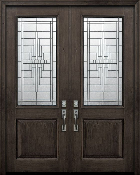 WDMA 64x96 Door (5ft4in by 8ft) Exterior Knotty Alder 96in Double 1 Panel 2/3 Lite Remington Door 1