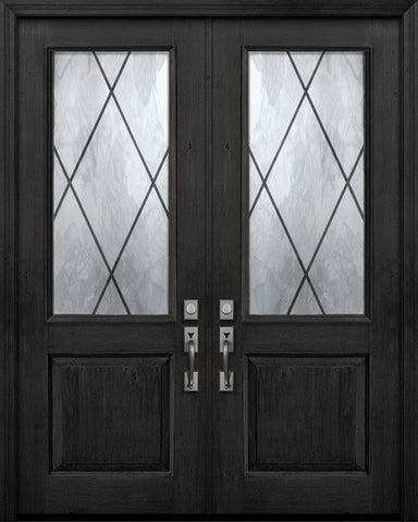 WDMA 64x96 Door (5ft4in by 8ft) Exterior Knotty Alder 96in Double 1 Panel 2/3 Lite Sandringham Door 1