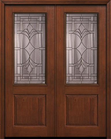 WDMA 64x96 Door (5ft4in by 8ft) Exterior Knotty Alder 96in Double 1 Panel 2/3 Lite Marsala Door 1