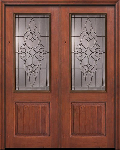 WDMA 64x96 Door (5ft4in by 8ft) Exterior Knotty Alder 96in Double 1 Panel 2/3 Lite Courtlandt Door 1