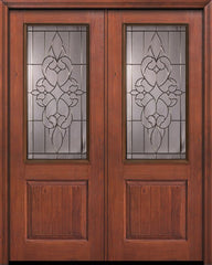 WDMA 64x96 Door (5ft4in by 8ft) Exterior Knotty Alder 96in Double 1 Panel 2/3 Lite Courtlandt Door 1