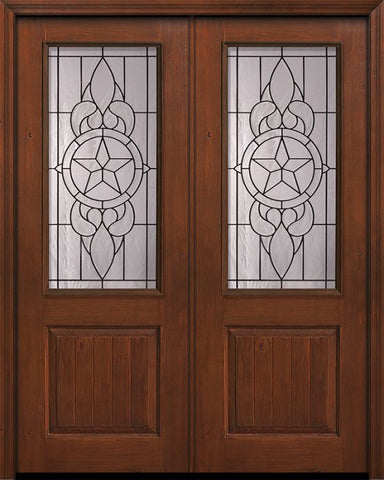 WDMA 64x96 Door (5ft4in by 8ft) Exterior Knotty Alder 96in Double 1 Panel 2/3 Lite Brazos Door 1