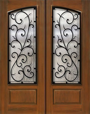 WDMA 64x96 Door (5ft4in by 8ft) Exterior Mahogany 96in Double Square Top Arch Lite Bellagio Iron Cherry Knotty Alder Door 1