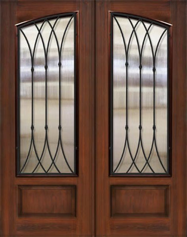 WDMA 64x96 Door (5ft4in by 8ft) Exterior Mahogany 96in Double Square Top Arch Lite Warwick Iron Cherry Knotty Alder Door 1