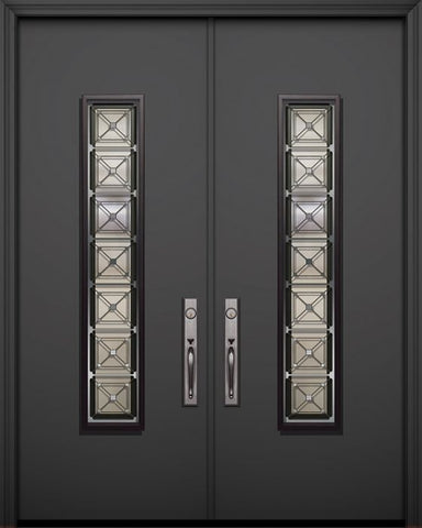WDMA 64x96 Door (5ft4in by 8ft) Exterior Smooth 96in Double Malibu Solid Contemporary Door with Speakeasy 1