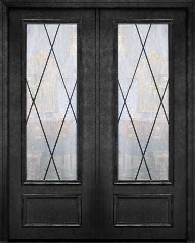 WDMA 64x96 Door (5ft4in by 8ft) Exterior 96in ThermaPlus Steel Sandringham 1 Panel 3/4 Lite Double Door 1