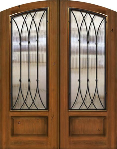 WDMA 64x96 Door (5ft4in by 8ft) Exterior Mahogany 96in Double Arch Top Warwick Iron Cherry Knotty Alder Door 1