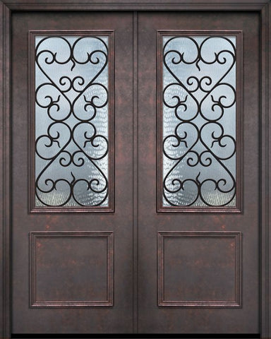 WDMA 64x96 Door (5ft4in by 8ft) Exterior 96in ThermaPlus Steel Palermo 1 Panel 2/3 Lite GBG Double Door 1