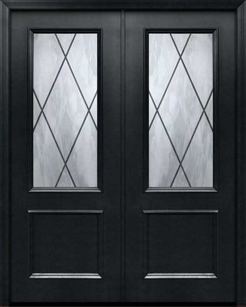 WDMA 64x96 Door (5ft4in by 8ft) Exterior 96in ThermaPlus Steel Sandringham 1 Panel 2/3 Lite Double Door 1