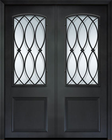 WDMA 64x96 Door (5ft4in by 8ft) Exterior 96in ThermaPlus Steel La Salle 1 Panel 2/3 Arch Lite Double Door 1