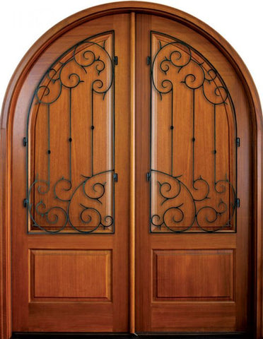 WDMA 68x78 Door (5ft8in by 6ft6in) Exterior Mahogany Pinehurst Solid Panel Double/Round Top w Septima Iron 1