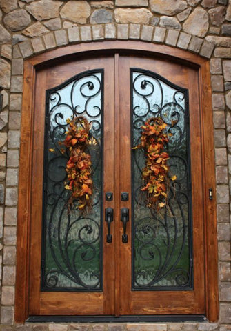 WDMA 68x78 Door (5ft8in by 6ft6in) Exterior Mahogany Knotty Alder or Cliffs Redwood Double Door/Arch Top 1-3/4 Thick 2