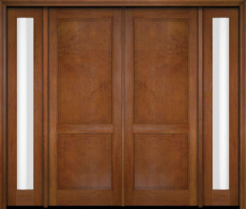 WDMA 68x78 Door (5ft8in by 6ft6in) Exterior Swing Mahogany 2 Raised Panel Solid Double Entry Door Sidelights 4