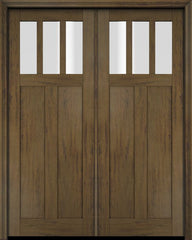 WDMA 68x78 Door (5ft8in by 6ft6in) Interior Swing Mahogany 3 Horizontal Lite Craftsman Exterior or Double Door 3