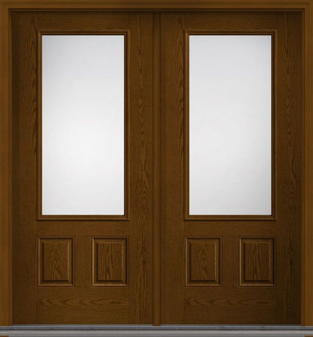 WDMA 68x80 Door (5ft8in by 6ft8in) Patio Oak Low-E 3/4 Lite 2 Panel Fiberglass Exterior Double Door 1