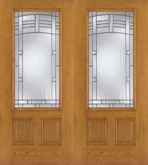 WDMA 68x80 Door (5ft8in by 6ft8in) Exterior Oak Fiberglass Impact Door 3/4 Lite Maple Park 6ft8in Double 1