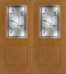 WDMA 68x80 Door (5ft8in by 6ft8in) Exterior Oak Fiberglass Impact Door 1/2 Lite Avonlea 6ft8in Double 1