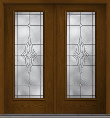 WDMA 68x80 Door (5ft8in by 6ft8in) Exterior Oak Wellesley Full Lite W/ Stile Lines Fiberglass Double Door 1