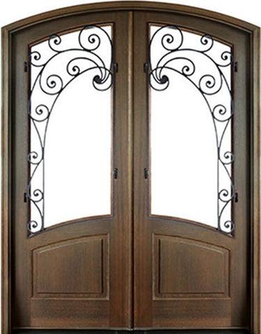 WDMA 72x108 Door (6ft by 9ft) Exterior Mahogany Aberdeen Impact Double Door/Arch Top w Iron #2 1