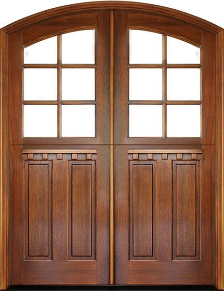 WDMA 72x108 Door (6ft by 9ft) Exterior Mahogany Craftsman 2 Panel Vertical 6 Lite Double Door/Arch Top 1