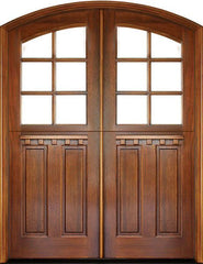WDMA 72x108 Door (6ft by 9ft) Exterior Mahogany Craftsman 2 Panel Vertical 6 Lite Double Door/Arch Top 1