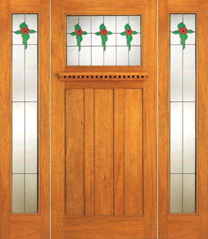 WDMA 72x84 Door (6ft by 7ft) Exterior Mahogany Stained Glass Craftsman Style Door and Two Full Sidelights 1