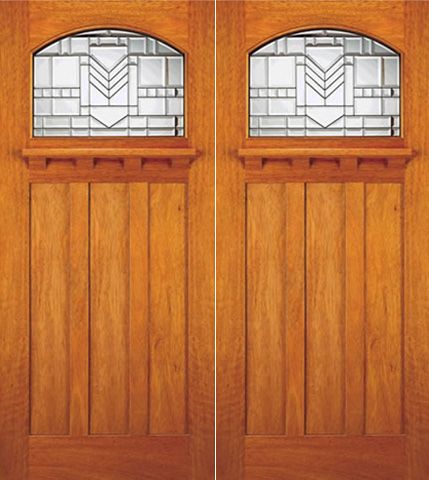 WDMA 72x84 Door (6ft by 7ft) Exterior Mahogany Craftsman Style Double Door Arched Lite Glass 1