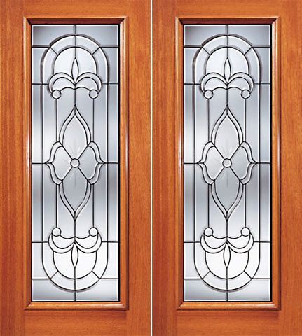 WDMA 72x84 Door (6ft by 7ft) Exterior Mahogany Crown Pattern Beveled Glass Double Door Full lite 1