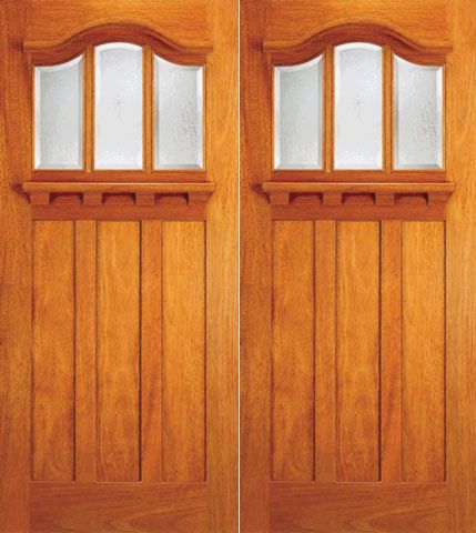 WDMA 72x84 Door (6ft by 7ft) Exterior Mahogany Arched 3-Lite Glass Craftsman Double Door 1