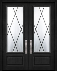 WDMA 72x96 Door (6ft by 8ft) Exterior Cherry Pro 96in Double 1 Panel 3/4 Lite Sandringham Door 1