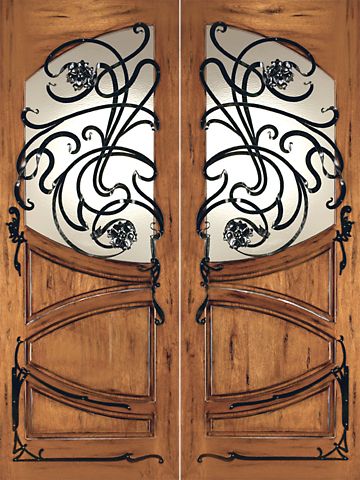WDMA 72x96 Door (6ft by 8ft) Exterior Mahogany AN-2002-2 Hand Carved Art Nouveau Forged iron Glass Entry Double Door 1