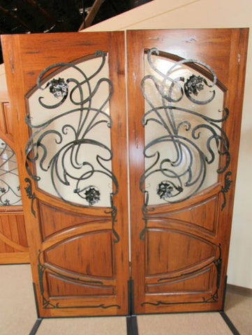 WDMA 72x96 Door (6ft by 8ft) Exterior Mahogany AN-2002-2 Hand Carved Art Nouveau Forged iron Glass Entry Double Door 2