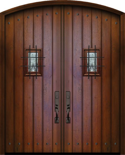 WDMA 72x96 Door (6ft by 8ft) Exterior Mahogany 96in Double Plank Arch Top Door with Speakeasy / Clavos 1