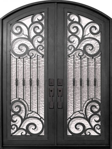 WDMA 72x96 Door (6ft by 8ft) Exterior 96in Barcelona Full Lite Arch Top Double Wrought Iron Entry Door 1