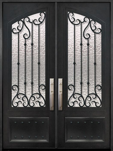 WDMA 72x96 Door (6ft by 8ft) Exterior 96in Valencia 3/4 Arch Lite Double Wrought Iron Entry Door 1