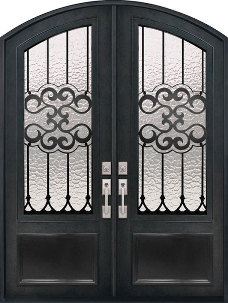 WDMA 72x96 Door (6ft by 8ft) Exterior 96in Tivoli 3/4 Lite Arch Top Double Wrought Iron Entry Door 1