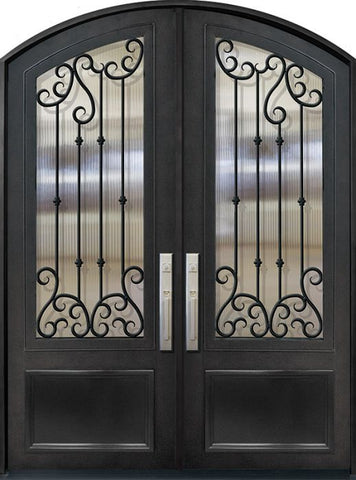 WDMA 72x96 Door (6ft by 8ft) Exterior 96in Valencia 3/4 Lite Arch Top Double Wrought Iron Entry Door 1