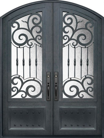 WDMA 72x96 Door (6ft by 8ft) Exterior 96in Barcelona 3/4 Lite Arch Top Double Wrought Iron Entry Door 1