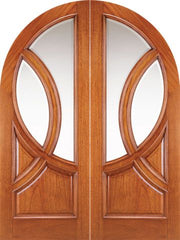 WDMA 72x96 Door (6ft by 8ft) Exterior Mahogany Round Top Solid Double Doors with Glass 1