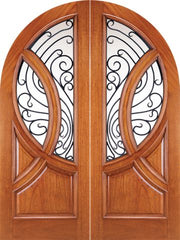 WDMA 72x96 Door (6ft by 8ft) Exterior Mahogany Round Top Solid Double Doors with Forged Iron 1