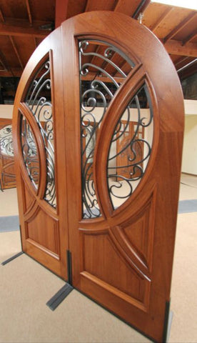 WDMA 72x96 Door (6ft by 8ft) Exterior Mahogany Round Top Solid Double Doors with Forged Iron 4