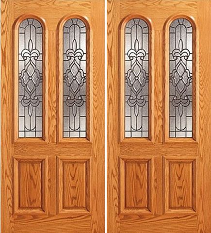 WDMA 84x80 Door (7ft by 6ft8in) Exterior Mahogany Twin Lite Arch Lite Front Double Door Insulated Glass 1